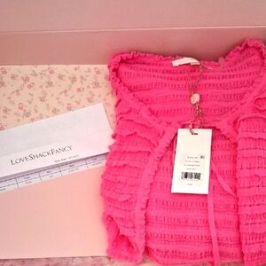 LoveShackFancy Celosia Cardigan In Lovestruck Pink Sz XXL